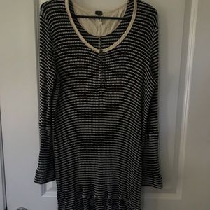 Free People Black and Cream Striped Knit Slit Side Tunic Top
